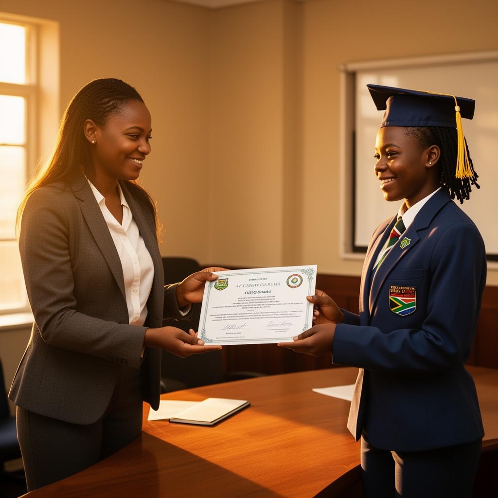 A mentor presenting a learnership certificate to a graduating learner